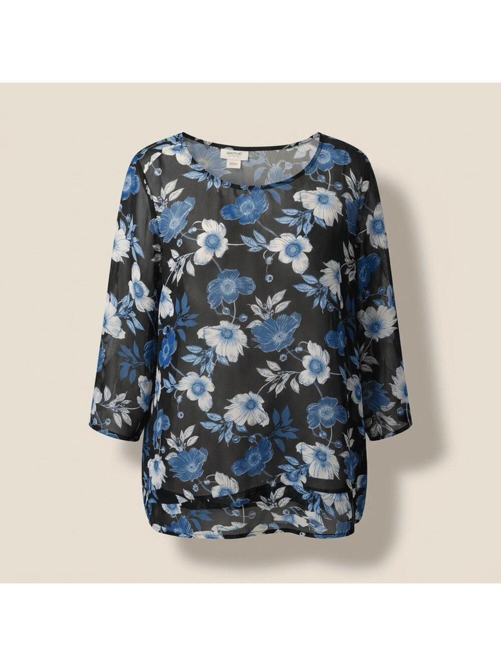 Avenue Womens 22/24 Black Blue Floral Tunic Top Career Comfort READ DESC - Picture 1 of 7